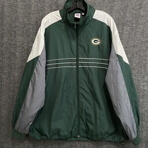 Green Bay Packers Jacket Mens 2XL Green Full Zip Windbreaker NFL Football Pocket